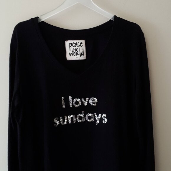 NWOT Peace Love World “I love Sundays” black sweater top, M/L - Picture 6 of 8